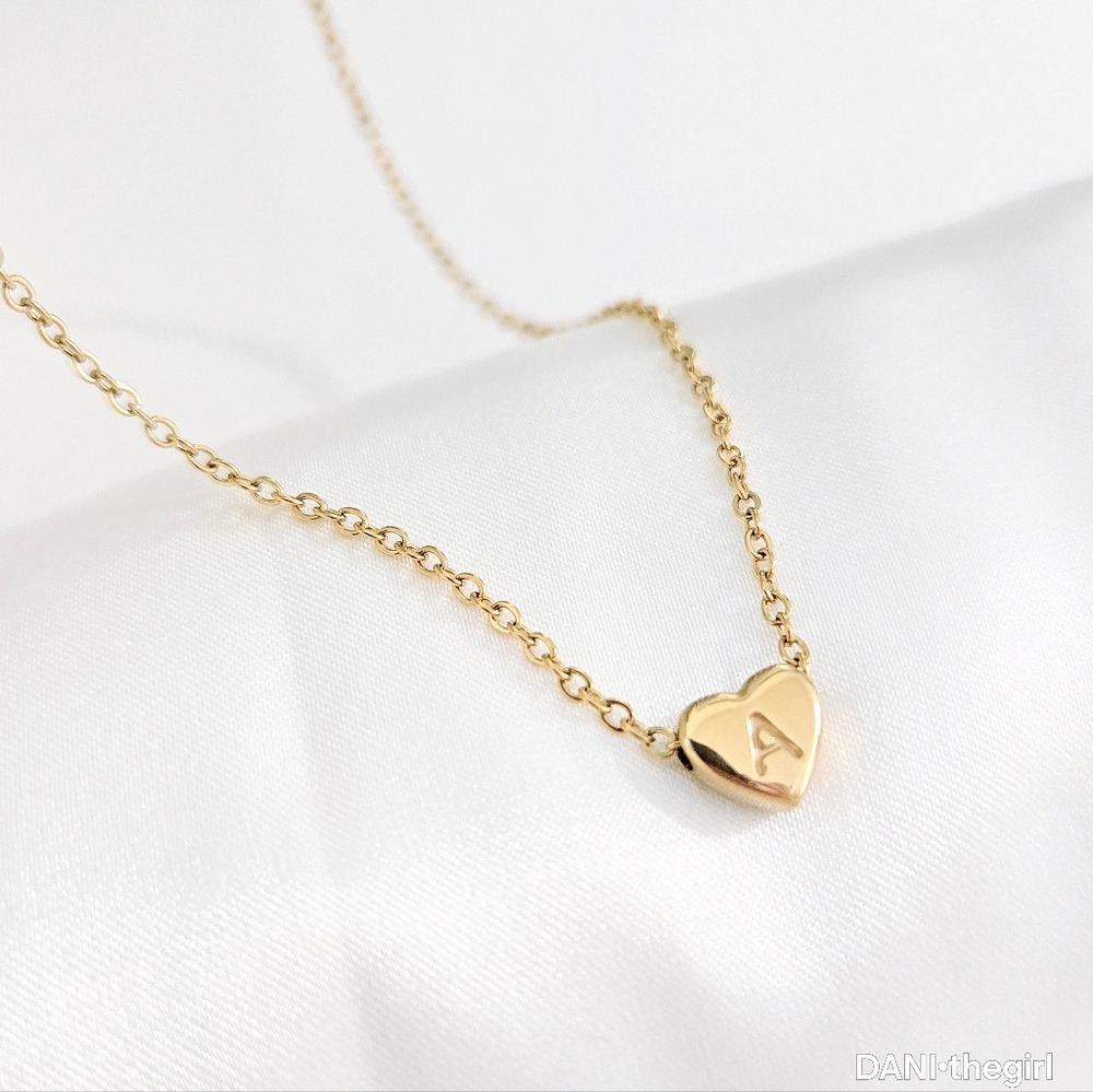Gold Heart Initial Necklace
